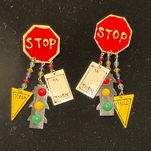 VINTAGE STOP YIELD TURN TRAFFIC LIGHT Enamel Dangle Stud
Earrings